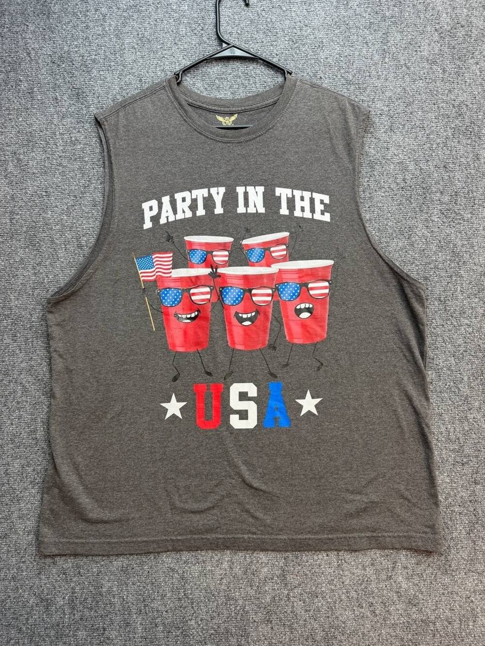 Faded Glory Men's XL 46-48 Party in USA Patriotic Sleeveless Muscle Shirt
